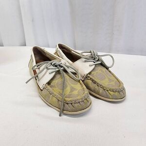 Coach Women's Boat Deck Shoe Tan Yellow Coralin Logo Signature Size 9.5